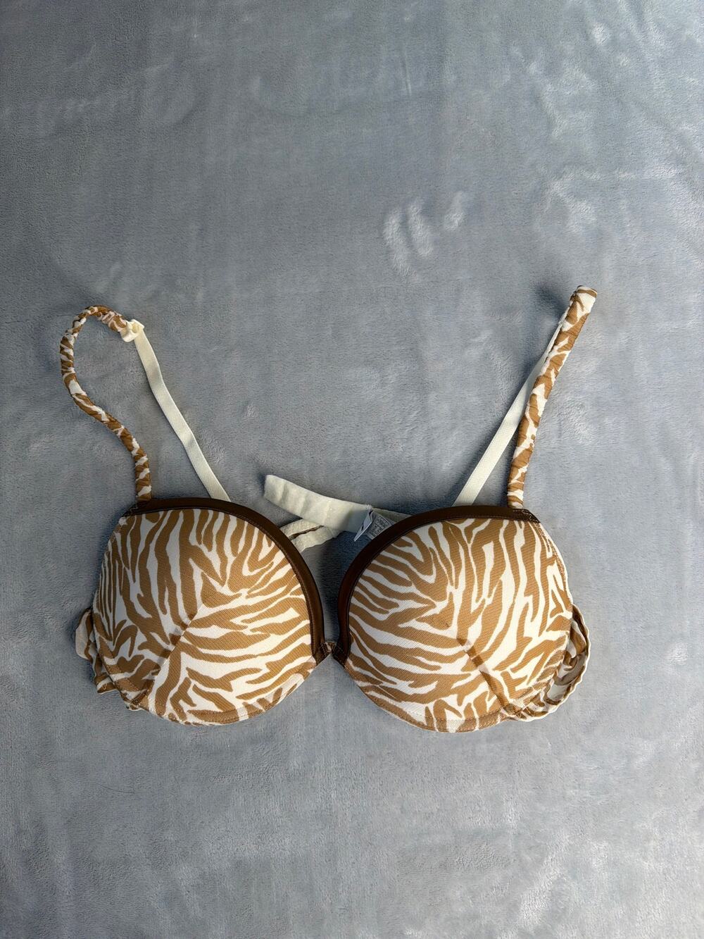Intimissimi Bellissima Push Up Bra 36B Tan Brown Zebra Stripe Animal Print Lined